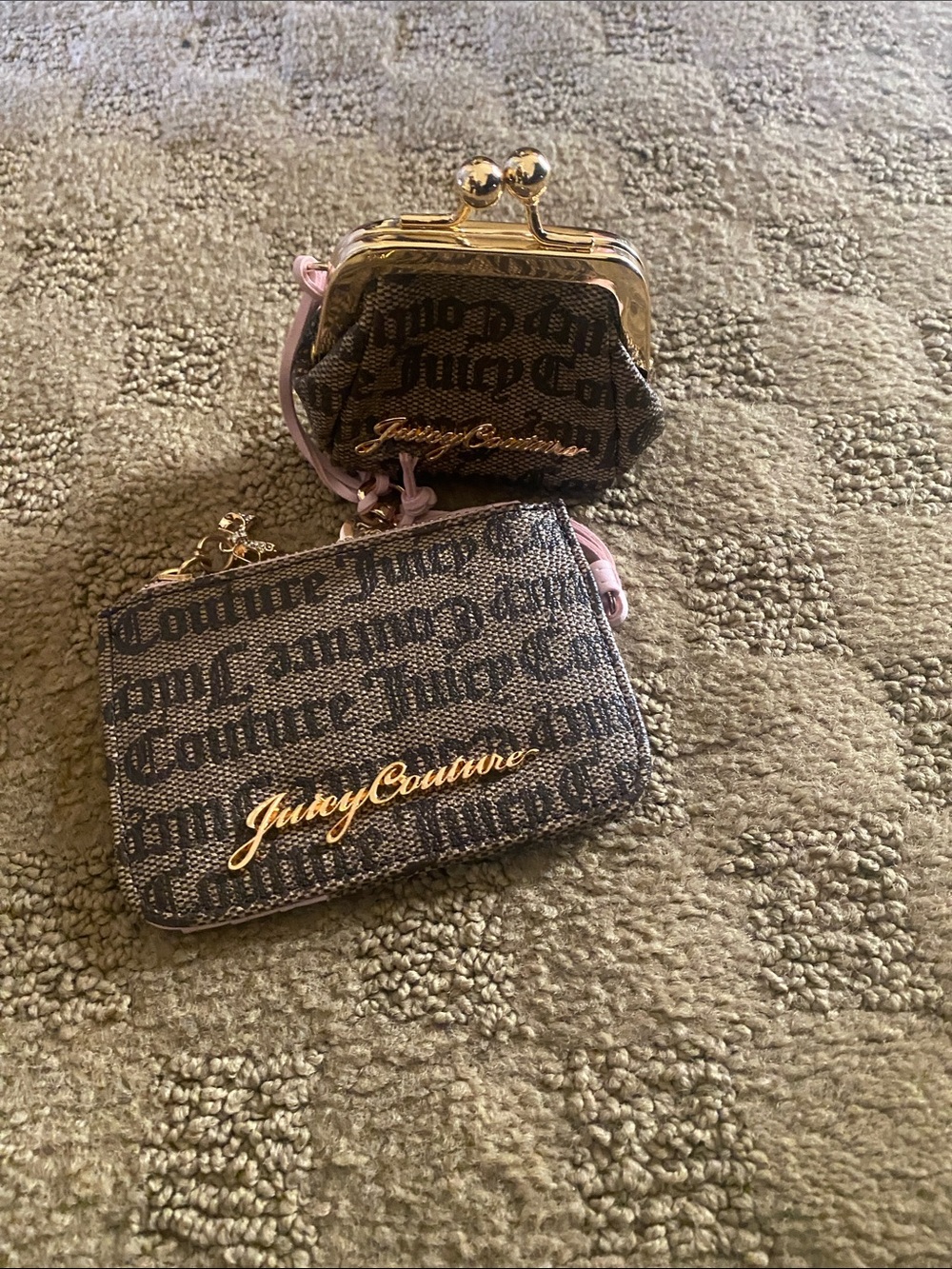 Juicy Couture Brown Logo Coin Purse and Card Holder with Pink Accents